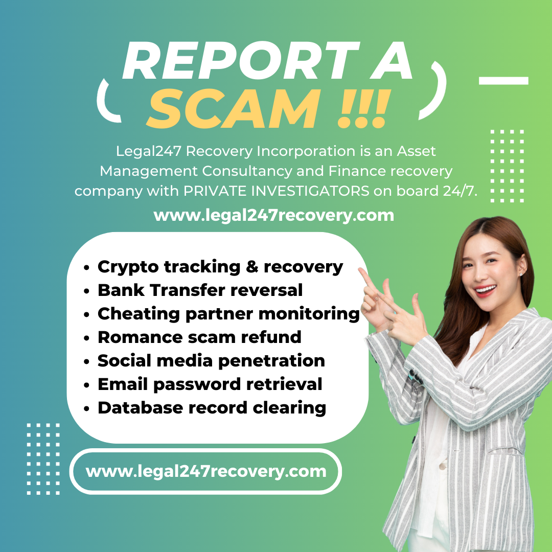 Legal247recovery.com promoting crypto tracking, asset recovery, scam refunds, and digital investigation services with third-party content disclaimer.