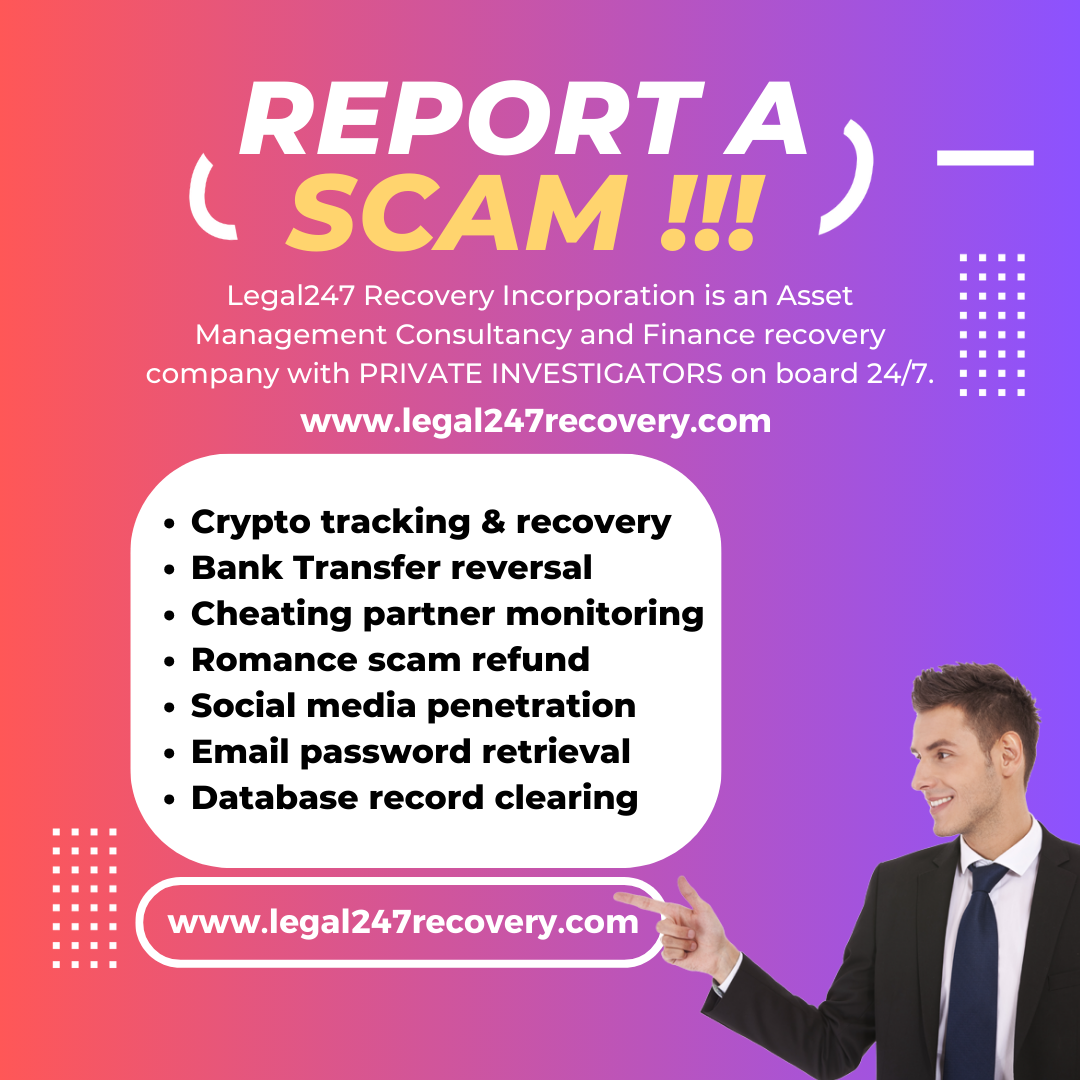 Legal247recovery.com promoting crypto tracking, asset recovery, scam refunds, and digital investigation services with third-party content disclaimer.